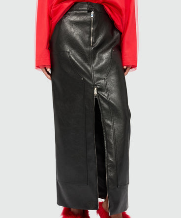 Long black skirt in hammered faux leather