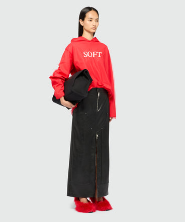Long black skirt in hammered faux leather