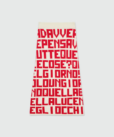 Cream jacquard knit skirt with red lettering by Caterina Frongia x MSGM