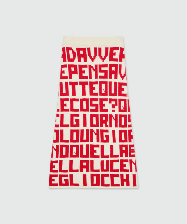 Cream jacquard knit skirt with red lettering by Caterina Frongia x MSGM