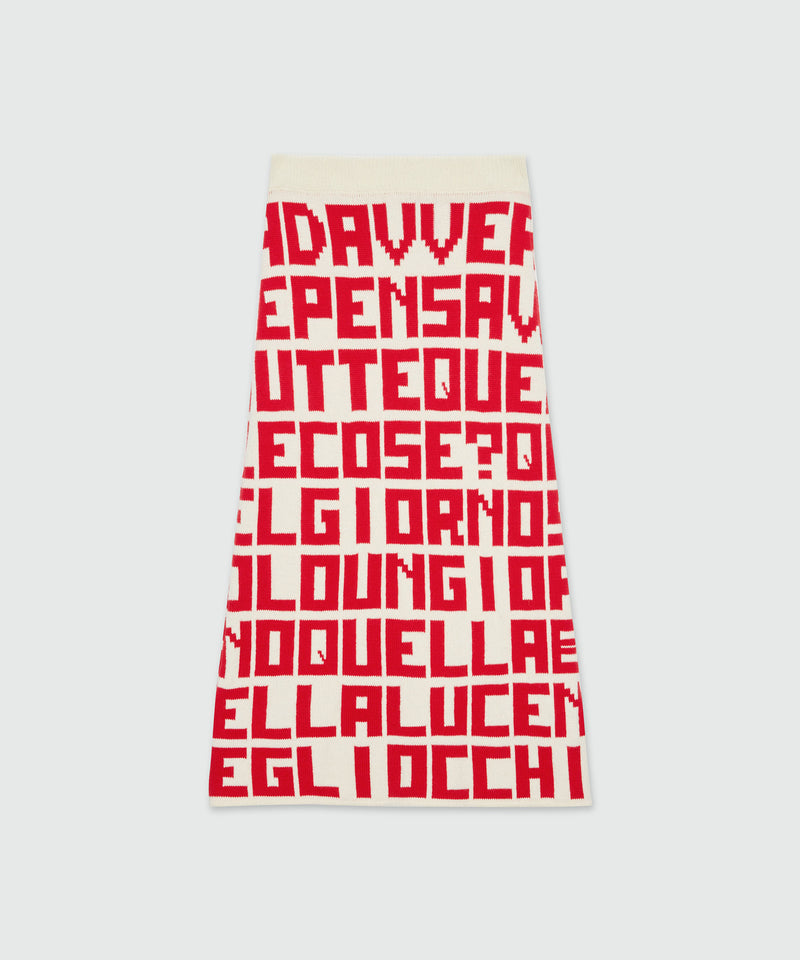 Cream jacquard knit skirt with red lettering by Caterina Frongia x MSGM 02B Women 