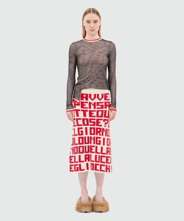 Cream jacquard knit skirt with red lettering by Caterina Frongia x MSGM