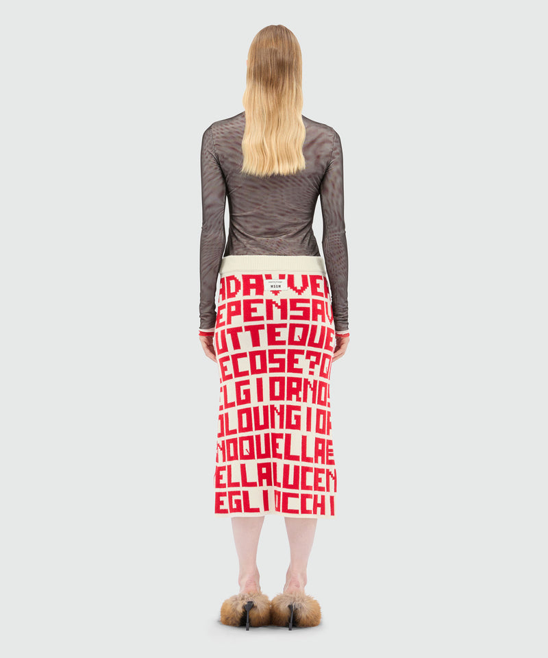 Cream jacquard knit skirt with red lettering by Caterina Frongia x MSGM 02B Women 