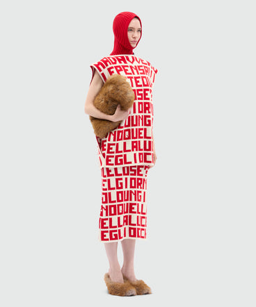 Cream jacquard knit skirt with red lettering by Caterina Frongia x MSGM