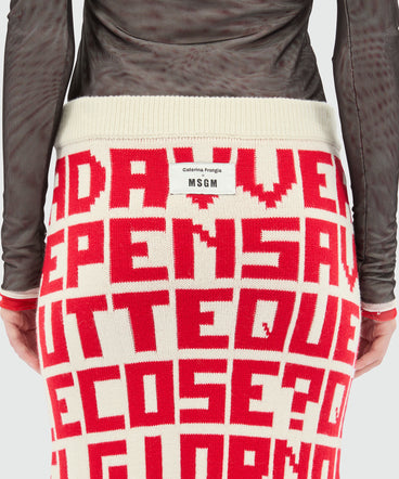 Cream jacquard knit skirt with red lettering by Caterina Frongia x MSGM