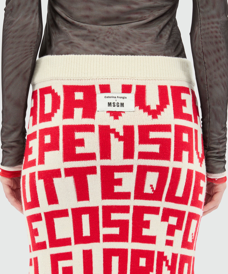 Cream jacquard knit skirt with red lettering by Caterina Frongia x MSGM 02B Women 