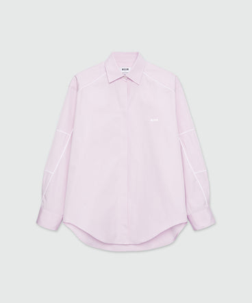 Pink poplin shirt with contrasting piping