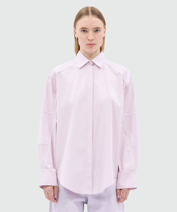 Pink poplin shirt with contrasting piping