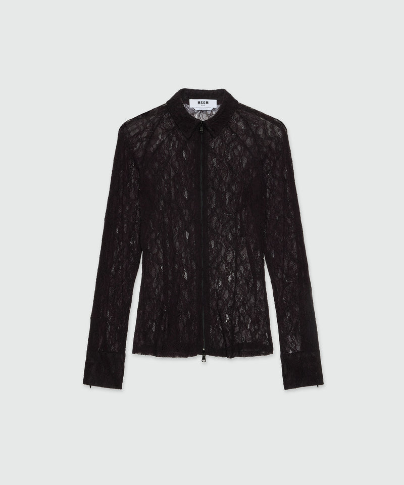 Black floral stretch lace shirt with zip 99 Women 