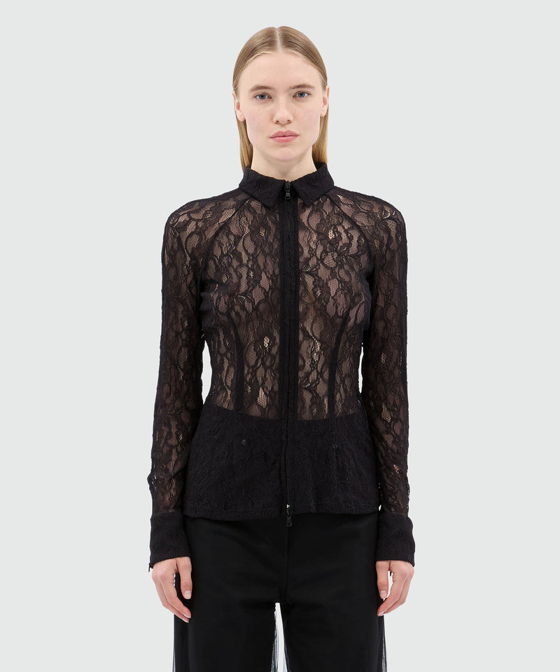 Black floral stretch lace shirt with zip 99 Women 