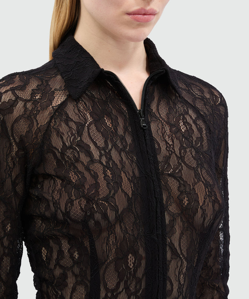 Black floral stretch lace shirt with zip 99 Women 
