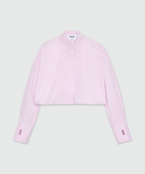 Pink poplin cropped shirt