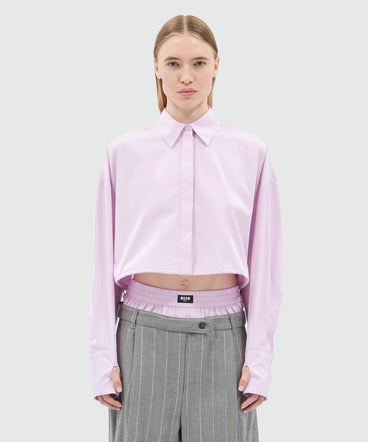 Pink poplin cropped shirt