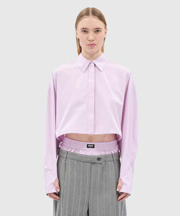 Pink poplin cropped shirt