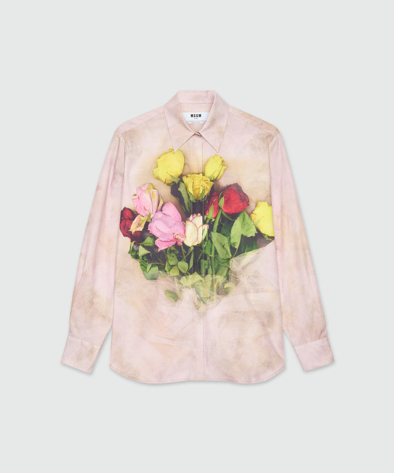 Pink poplin shirt with "Roses bouquet" print 11 Women 