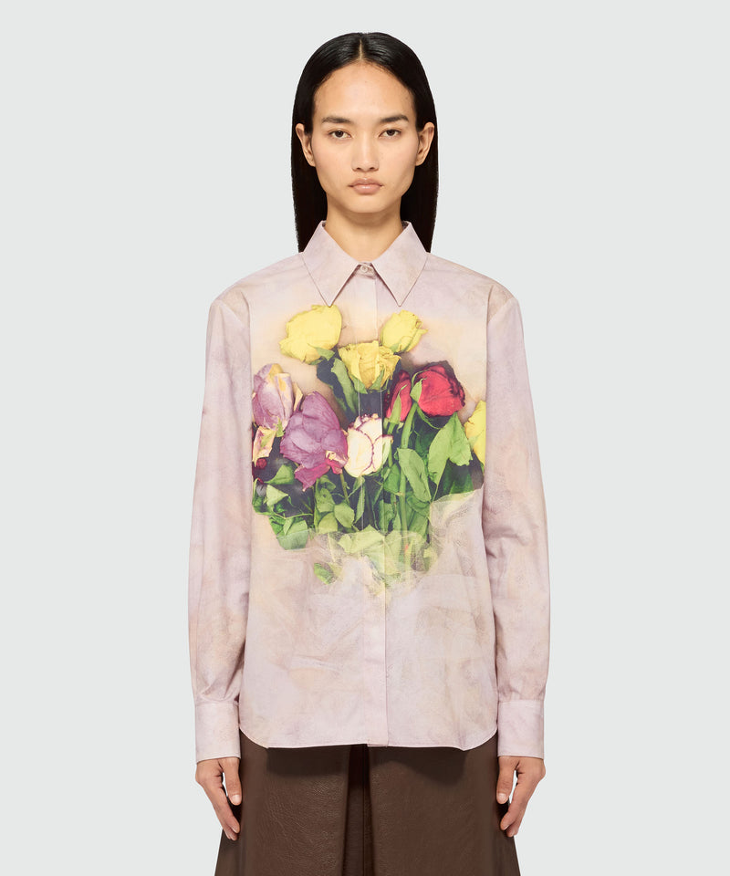 Pink poplin shirt with "Roses bouquet" print 11 Women 