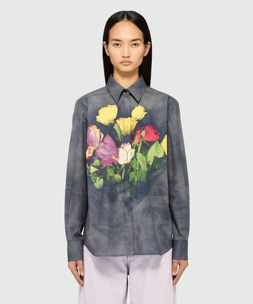 Black poplin shirt with "Roses bouquet" print
