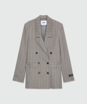 Double-breasted grey melange jacket in lightweight chevron pinstripe wool