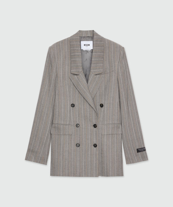 Double-breasted grey melange jacket in lightweight chevron pinstripe wool