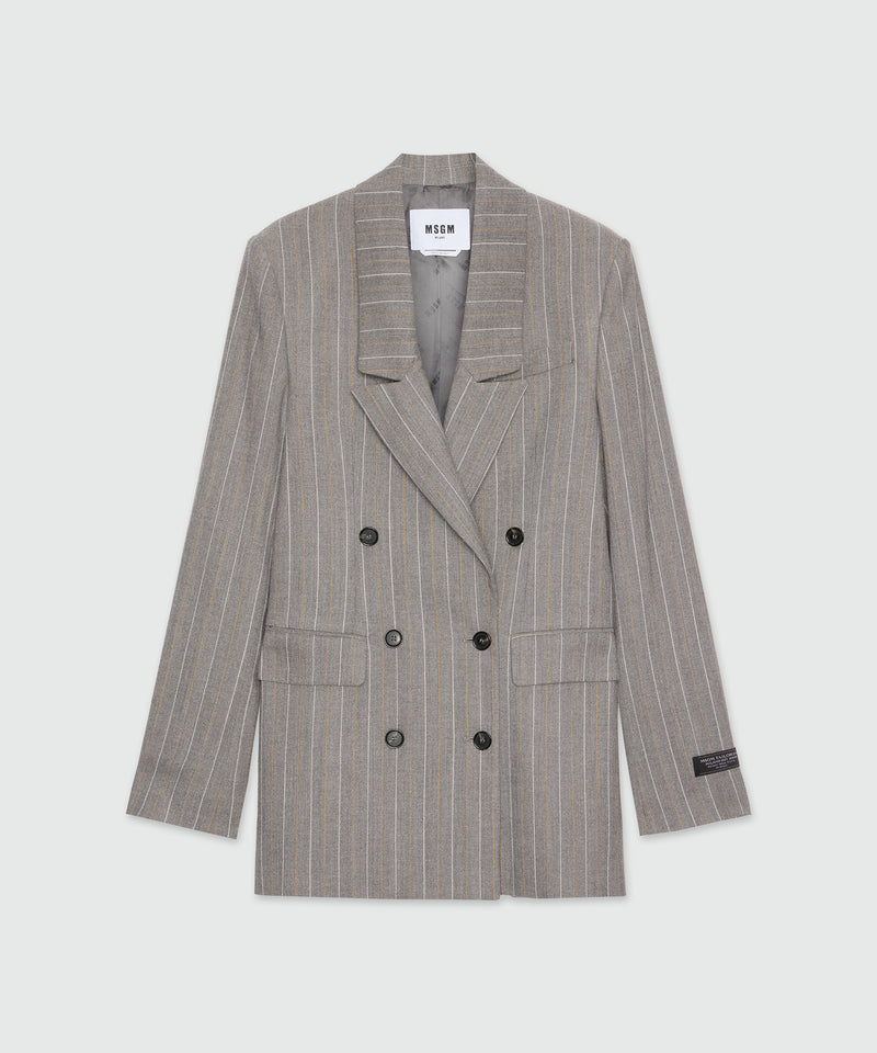 Double-breasted grey melange jacket in lightweight chevron pinstripe wool 97 Women 