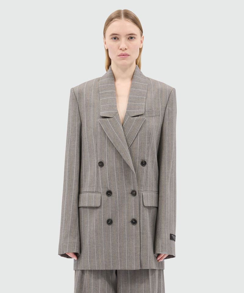Double-breasted grey melange jacket in lightweight chevron pinstripe wool 97 Women 