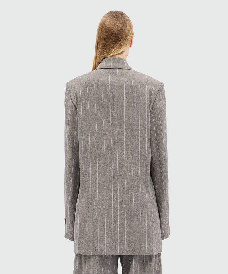 Double-breasted grey melange jacket in lightweight chevron pinstripe wool 97 Women 