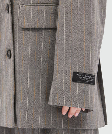 Double-breasted grey melange jacket in lightweight chevron pinstripe wool
