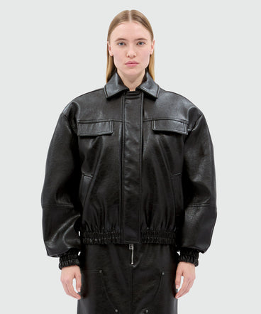 Black hammered faux leather jacket