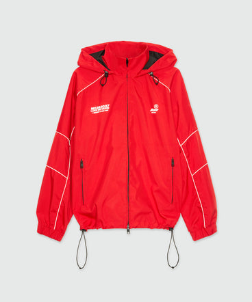 Red nylon jacket with contrasting piping