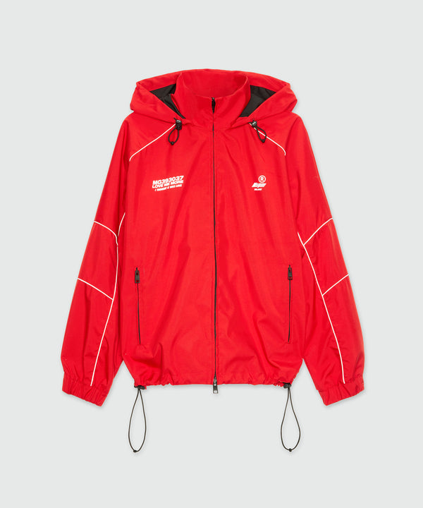 Giubbino rosso in nylon con piping a contrasto