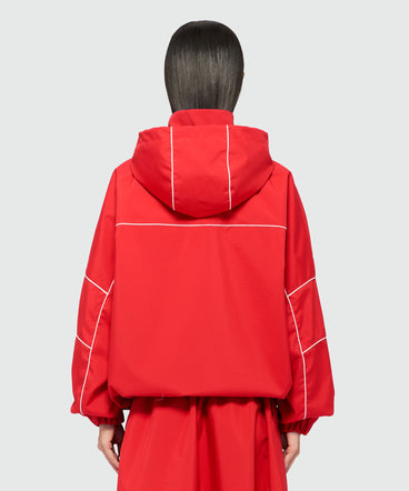 Red nylon jacket with contrasting piping