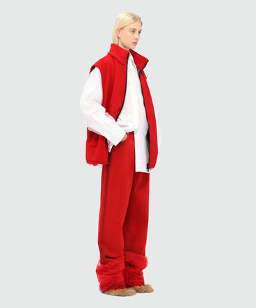 Red fleece vest with high collar