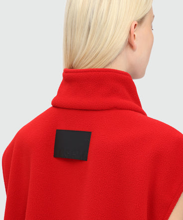 Red fleece vest with high collar