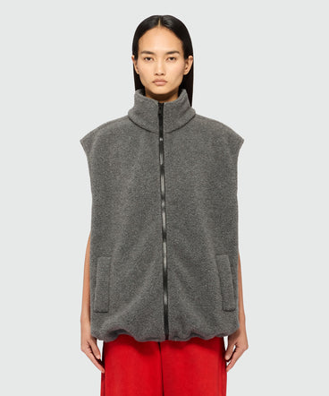 Charcoal fleece vest with high collar