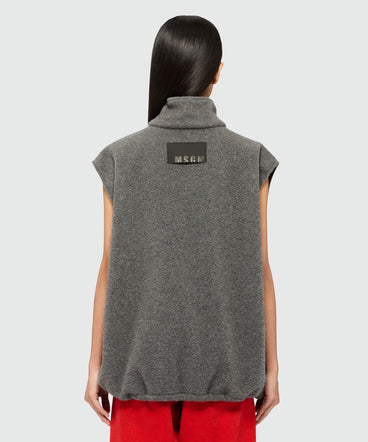 Charcoal fleece vest with high collar