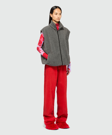 Charcoal fleece vest with high collar