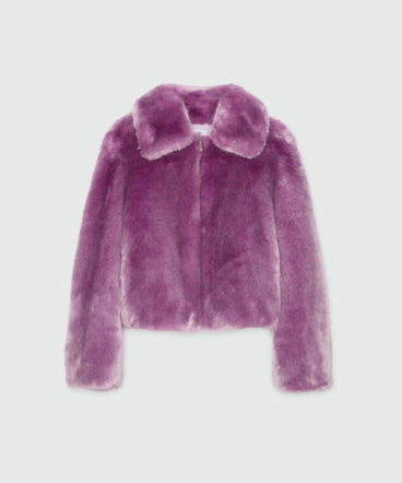 Short lilac faux fur coat