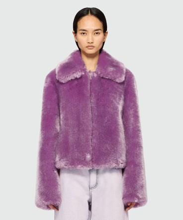 Short lilac faux fur coat