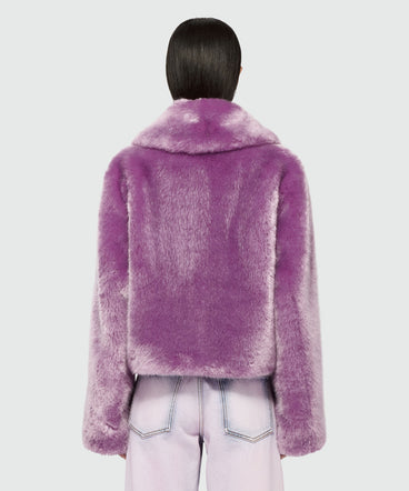 Short lilac faux fur coat