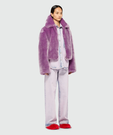 Short lilac faux fur coat