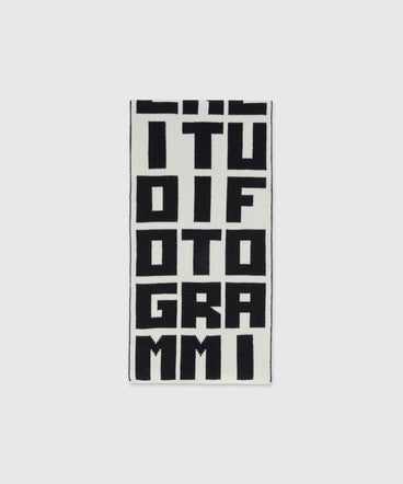 Caterina Frongia x MSGM Ivory Jacquard Knit Scarf with Black Lettering