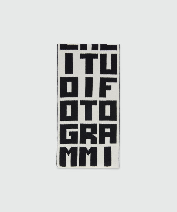 Caterina Frongia x MSGM Ivory Jacquard Knit Scarf with Black Lettering