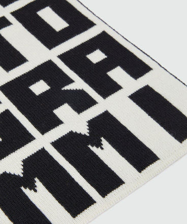 Caterina Frongia x MSGM Ivory Jacquard Knit Scarf with Black Lettering