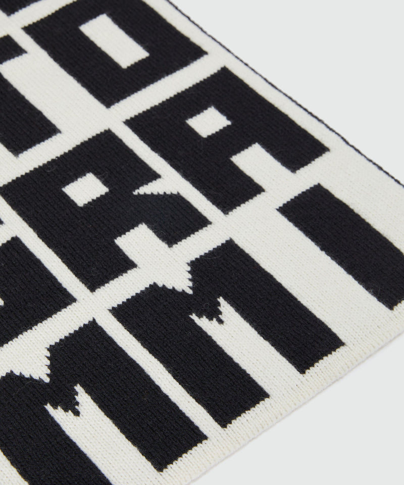 Caterina Frongia x MSGM Ivory Jacquard Knit Scarf with Black Lettering 02A Women 