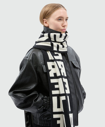 Caterina Frongia x MSGM Ivory Jacquard Knit Scarf with Black Lettering