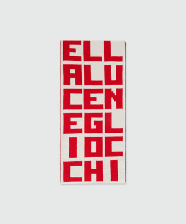 Caterina Frongia x MSGM Cream Jacquard Knit Scarf with Red Lettering