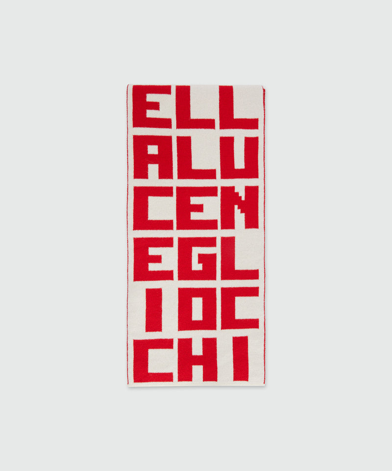 Caterina Frongia x MSGM Cream Jacquard Knit Scarf with Red Lettering 02B Women 