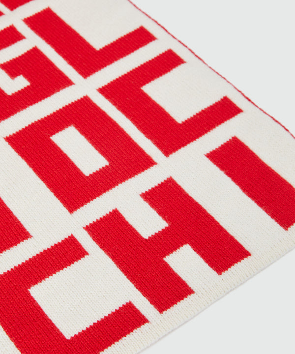 Caterina Frongia x MSGM Cream Jacquard Knit Scarf with Red Lettering