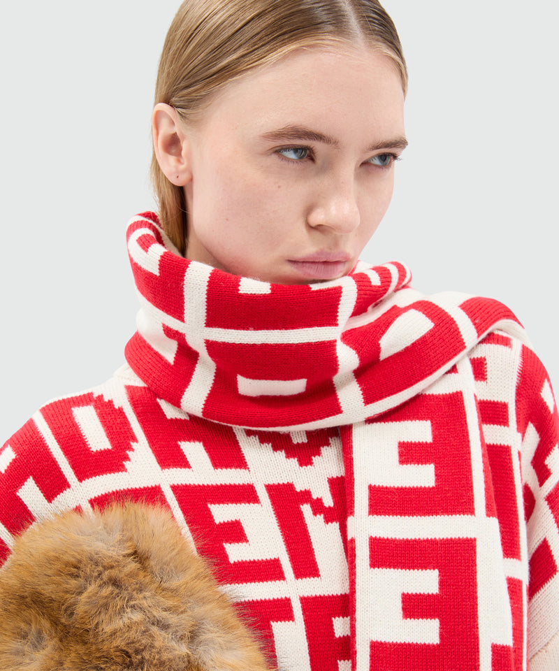Caterina Frongia x MSGM Cream Jacquard Knit Scarf with Red Lettering 02B Women 