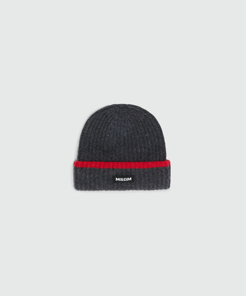 Anthracite ribbed cap with MSGM label and red profiles 98 Women 